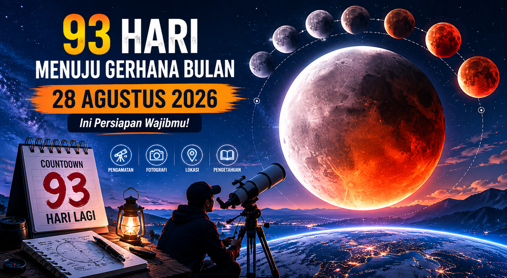 93 Hari Menuju Gerhana Bulan 28 Agustus 2026, Ini Persiapan Wajibmu