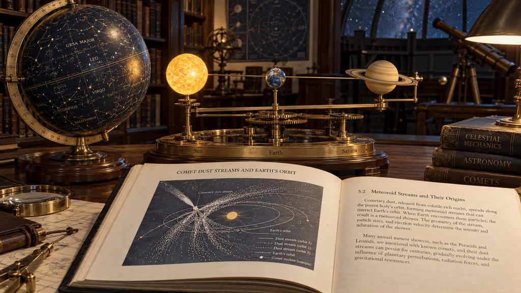 Ilustrasi mekanika orbital astronomis memperlihatkan posisi oposisi Saturnus, Bumi, dan Matahari dalam satu garis lurus.